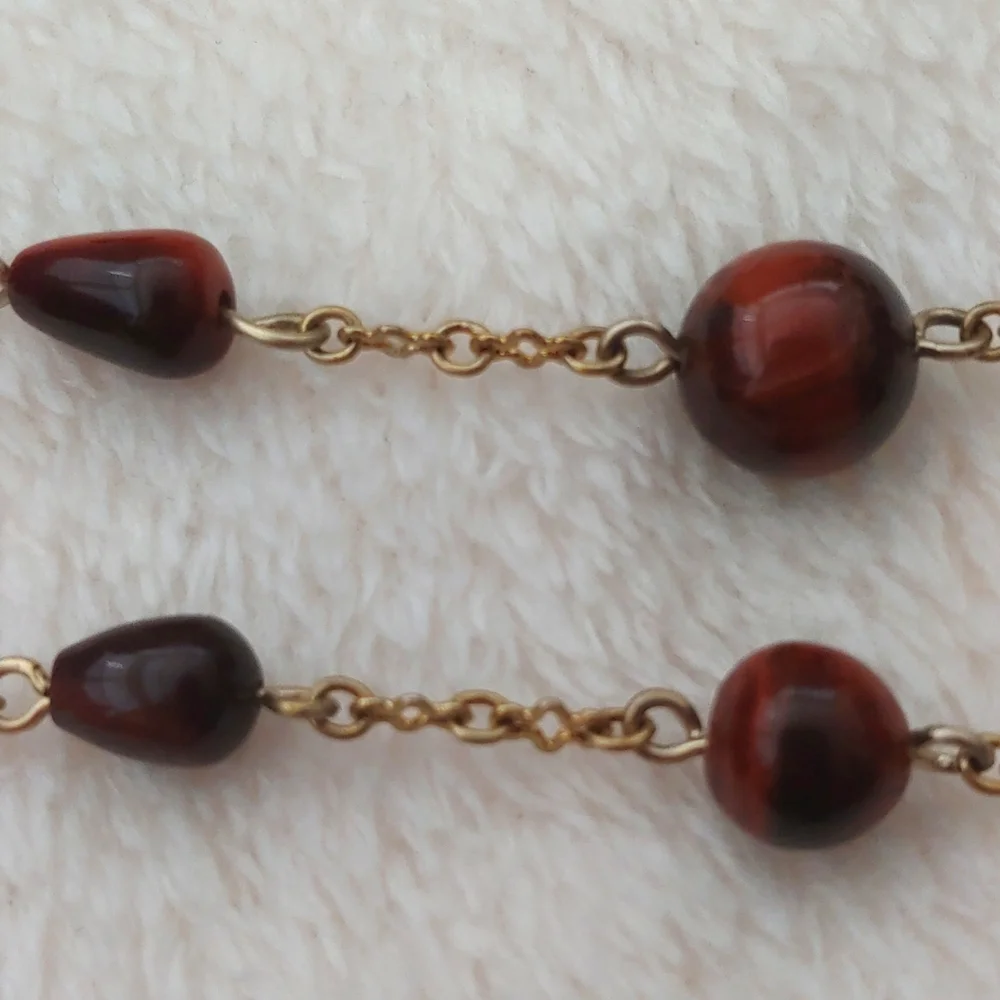 SALE: Gold-Colored Five Chain Necklace with Small Dark Brown Beads - Picture 5 of 10